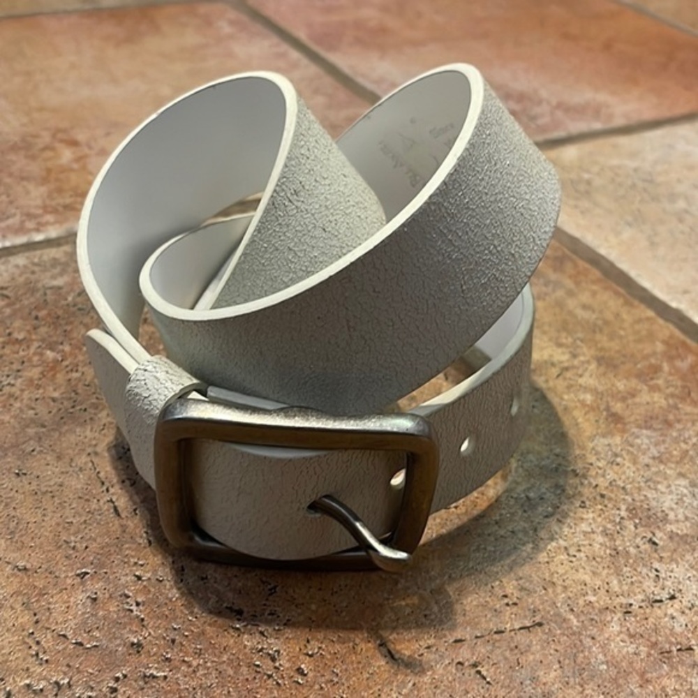 Bill Adler crackled white leather belt.
